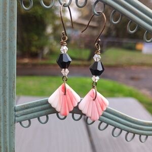 Elegant Pink and Black Shell Earrings